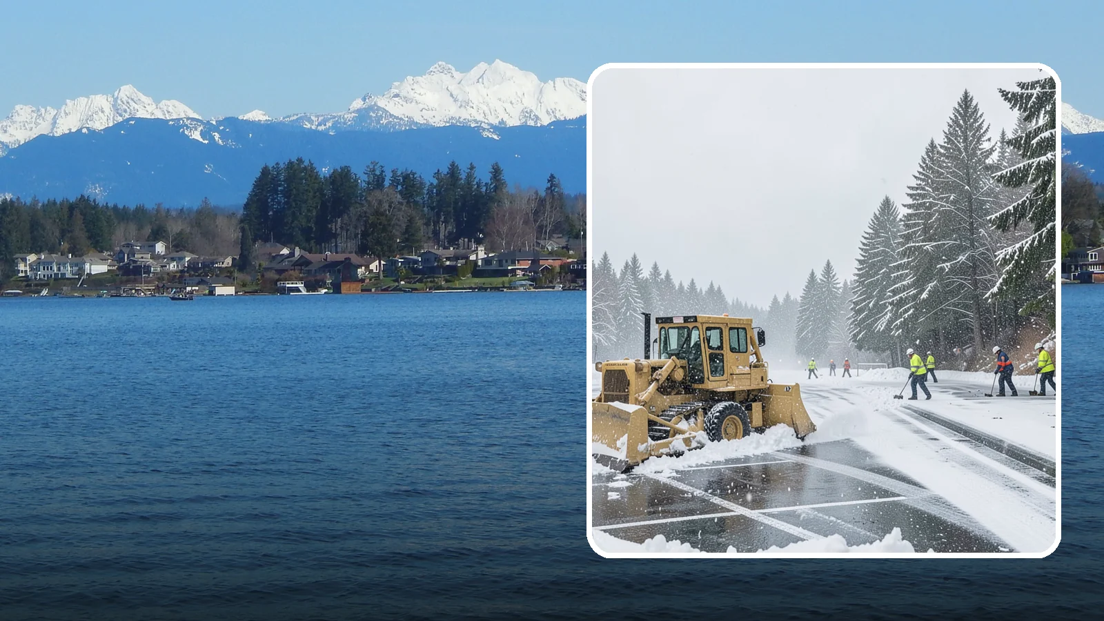 Parking Lot Plowing in Lake Stevens, Snohomish County, WA - When a Puget Sound cold snap drops several inches overnight, our plows clear your entire lot before the morning rush.