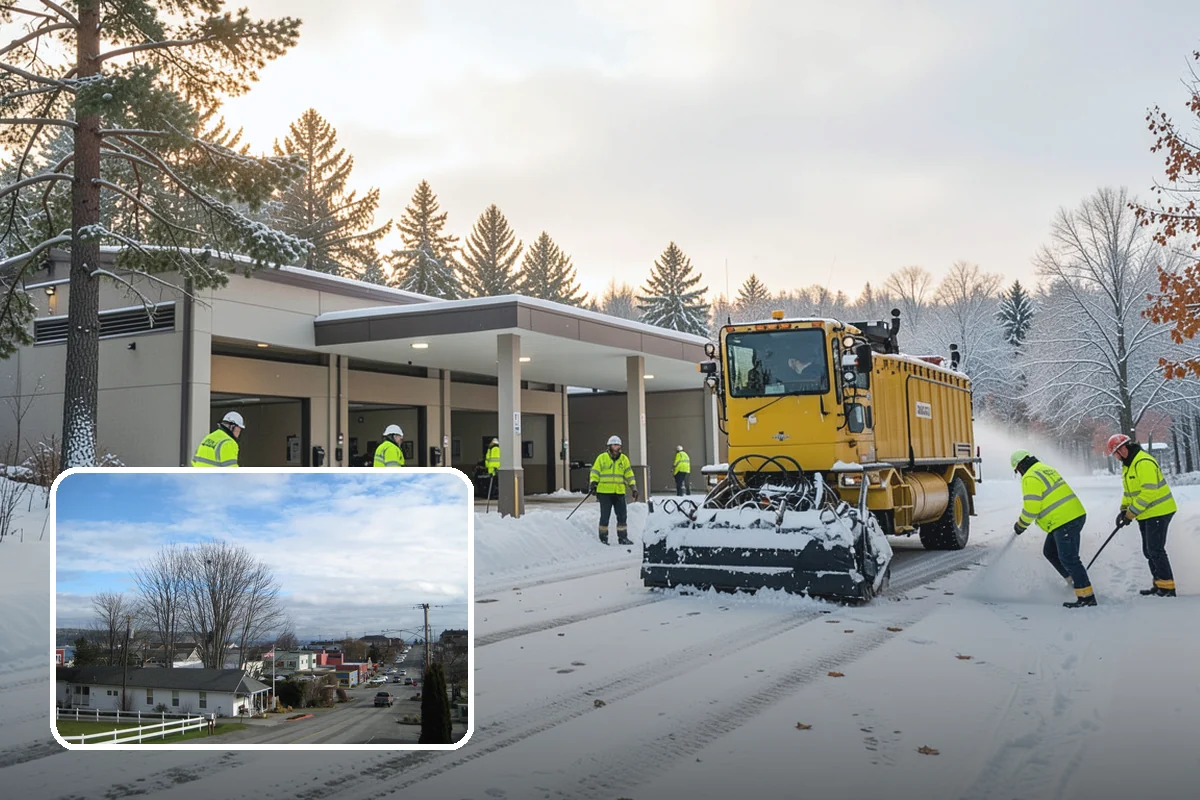 Parking Lot Plowing in Langley, Island County, WA - Full-lot clearing before opening hours