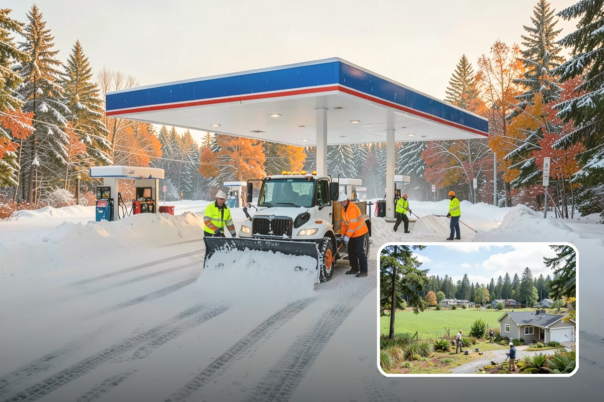 Parking Lot Plowing in Lyman, Skagit County, WA - Full-lot clearing before opening hours