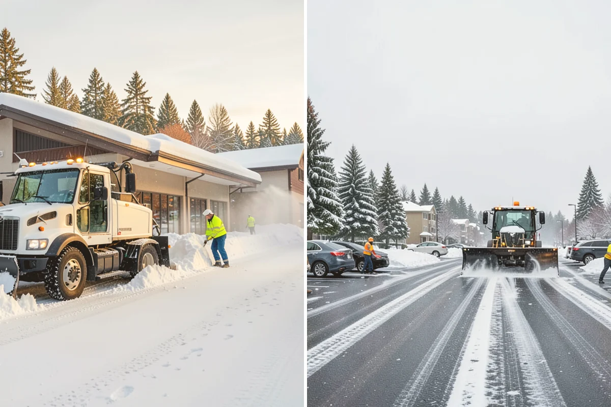 Parking Lot Plowing in Lynnwood, Snohomish County, WA - We map your lot and set snow-stacking corners during a pre-season site walk