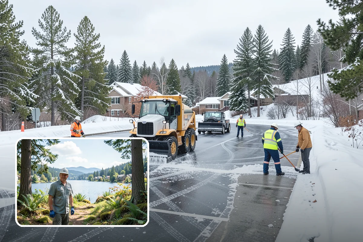 Parking Lot Plowing in Milton, King County, WA - Full-lot clearing before opening hours