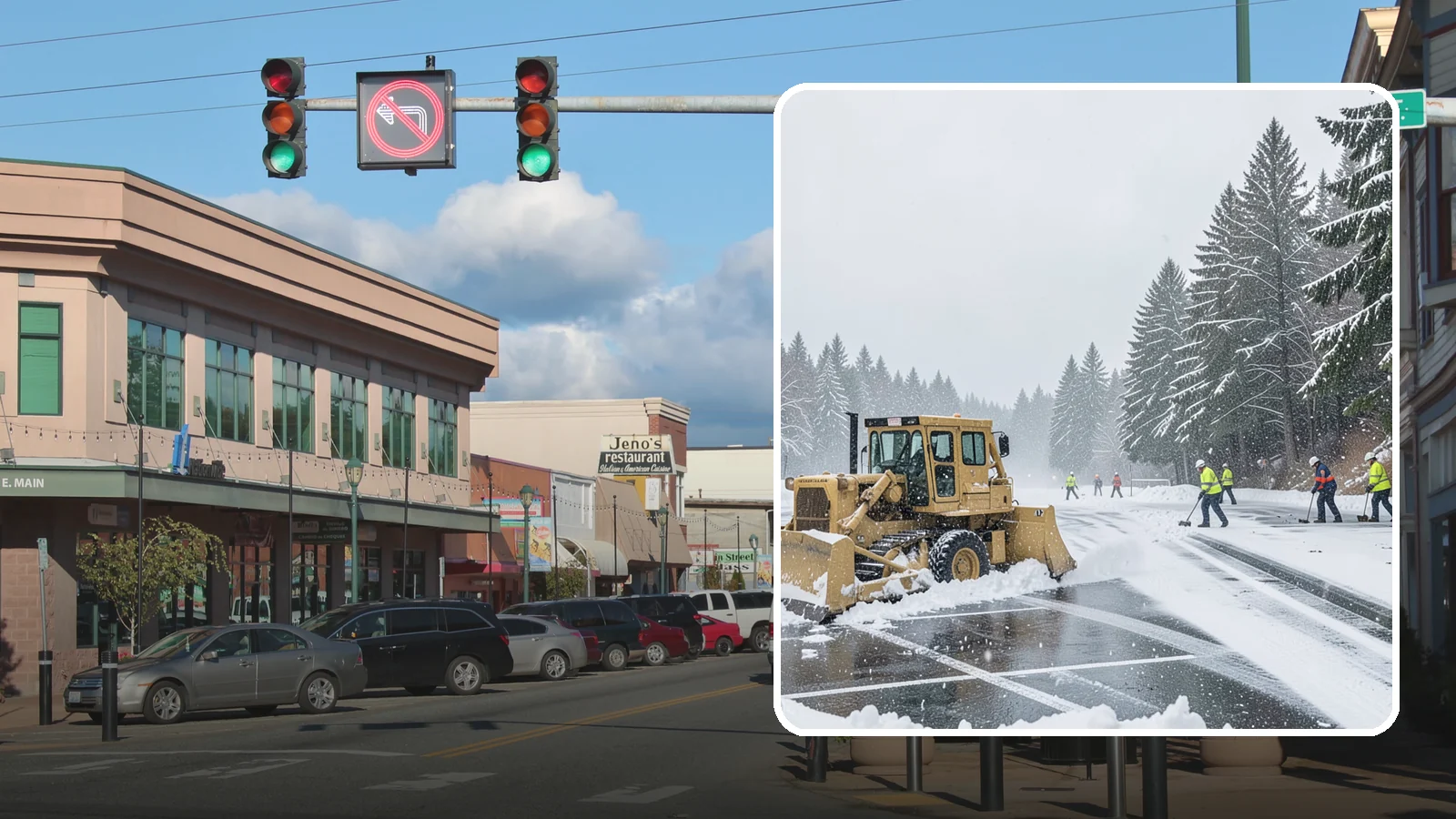 Parking Lot Plowing in Monroe, Snohomish County, WA - When a Puget Sound cold snap drops several inches overnight, our plows clear your entire lot before the morning rush.