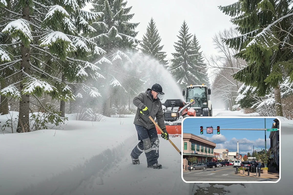 Parking Lot Plowing in Monroe, Snohomish County, WA - Full-lot clearing before opening hours