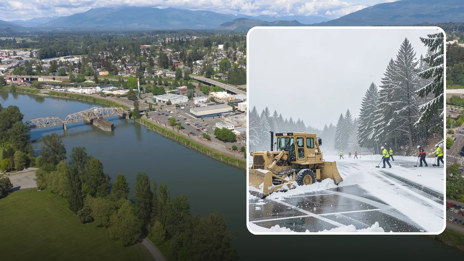 Parking Lot Plowing in Mount Vernon, Skagit County, WA - When a Puget Sound cold snap drops several inches overnight, our plows clear your entire lot before the morning rush.