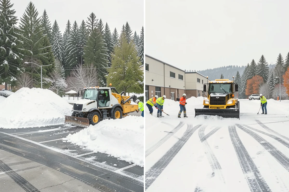 Parking Lot Plowing in Mount Vernon, Skagit County, WA - We map your lot and set snow-stacking corners during a pre-season site walk