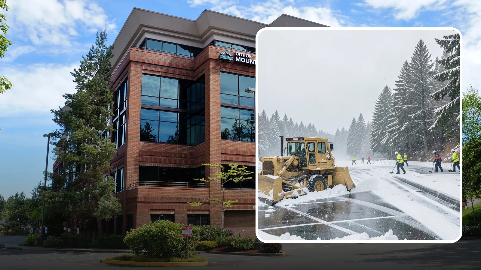 Parking Lot Plowing in Mountlake Terrace, Snohomish County, WA - When a Puget Sound cold snap drops several inches overnight, our plows clear your entire lot before the morning rush.
