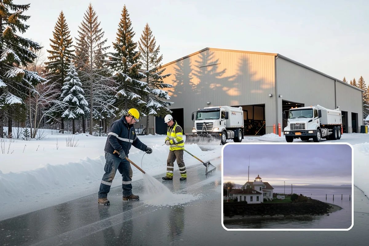 Parking Lot Plowing in Mukilteo, Snohomish County, WA - Full-lot clearing before opening hours
