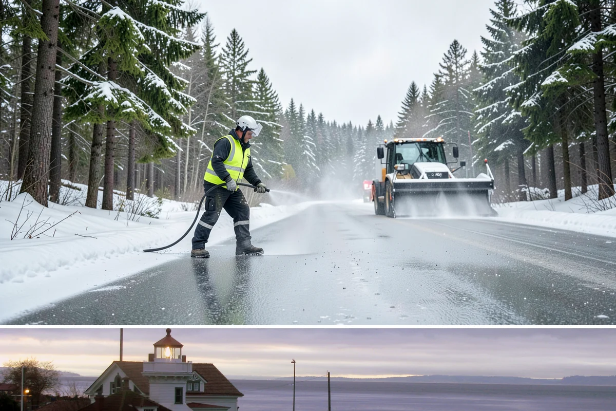Parking Lot Plowing in Mukilteo, Snohomish County, WA - Book plowing before the November-through-February window when lowland Arctic outbreaks are most likely.