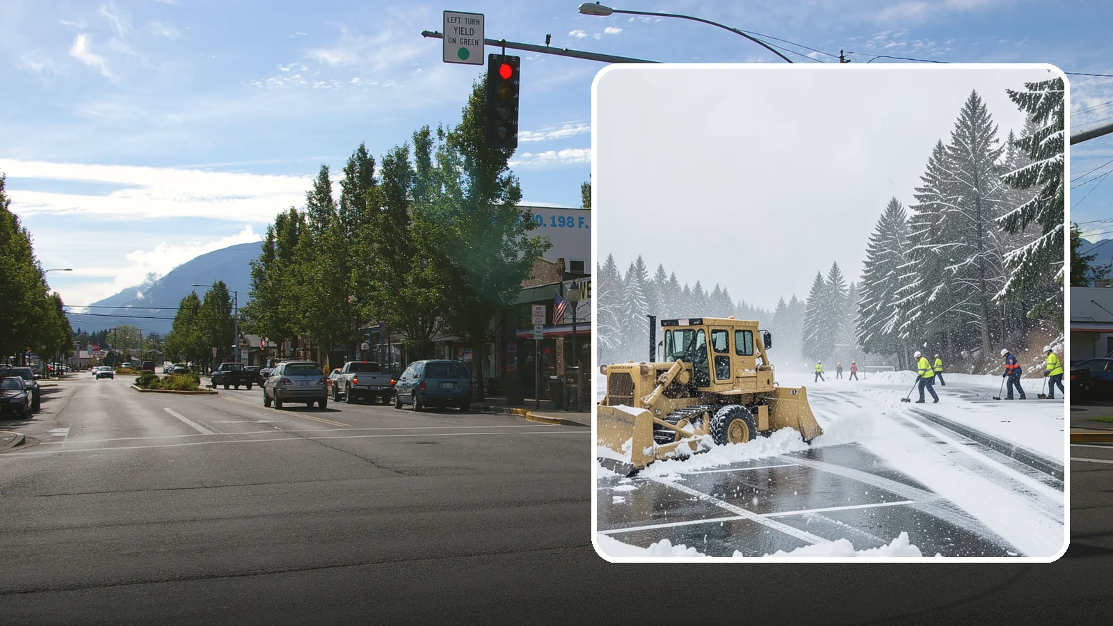 Parking Lot Plowing in North Bend, King County, WA - When a Puget Sound cold snap drops several inches overnight, our plows clear your entire lot before the morning rush.