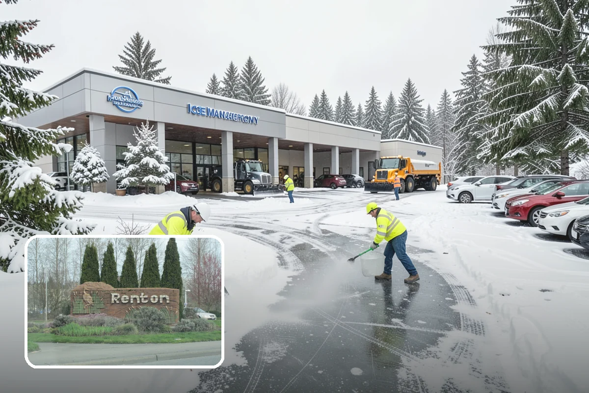 Parking Lot Plowing in Renton, King County, WA - Full-lot clearing before opening hours