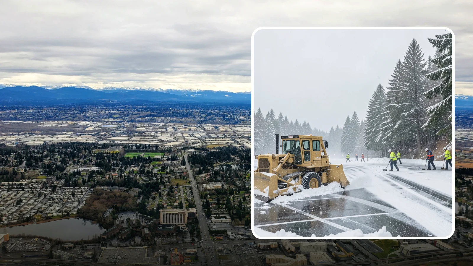 Parking Lot Plowing in SeaTac, King County, WA - When a Puget Sound cold snap drops several inches overnight, our plows clear your entire lot before the morning rush.