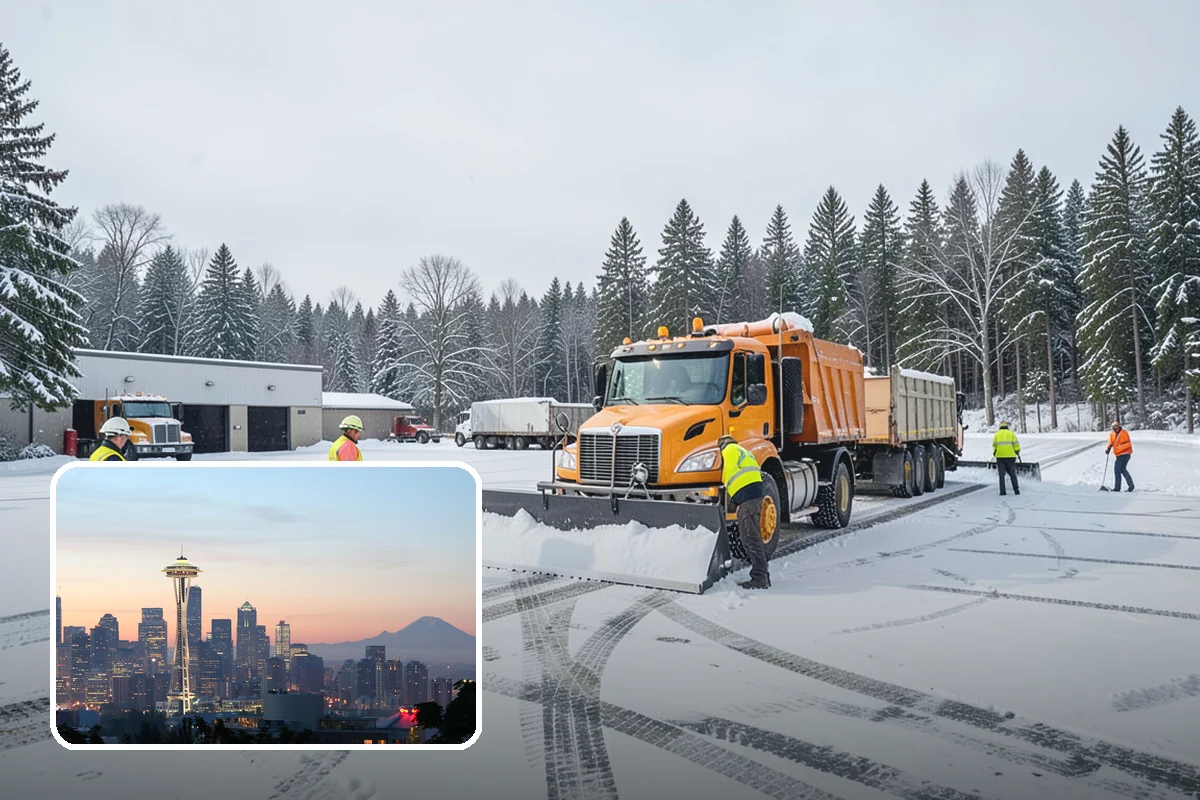 Parking Lot Plowing in Seattle, King County, WA - Full-lot clearing before opening hours