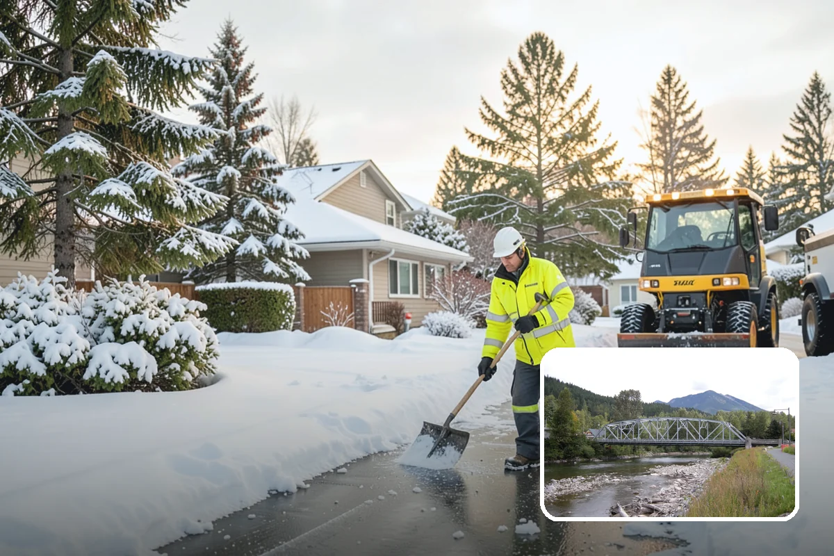 Parking Lot Plowing in Skykomish, King County, WA - Full-lot clearing before opening hours