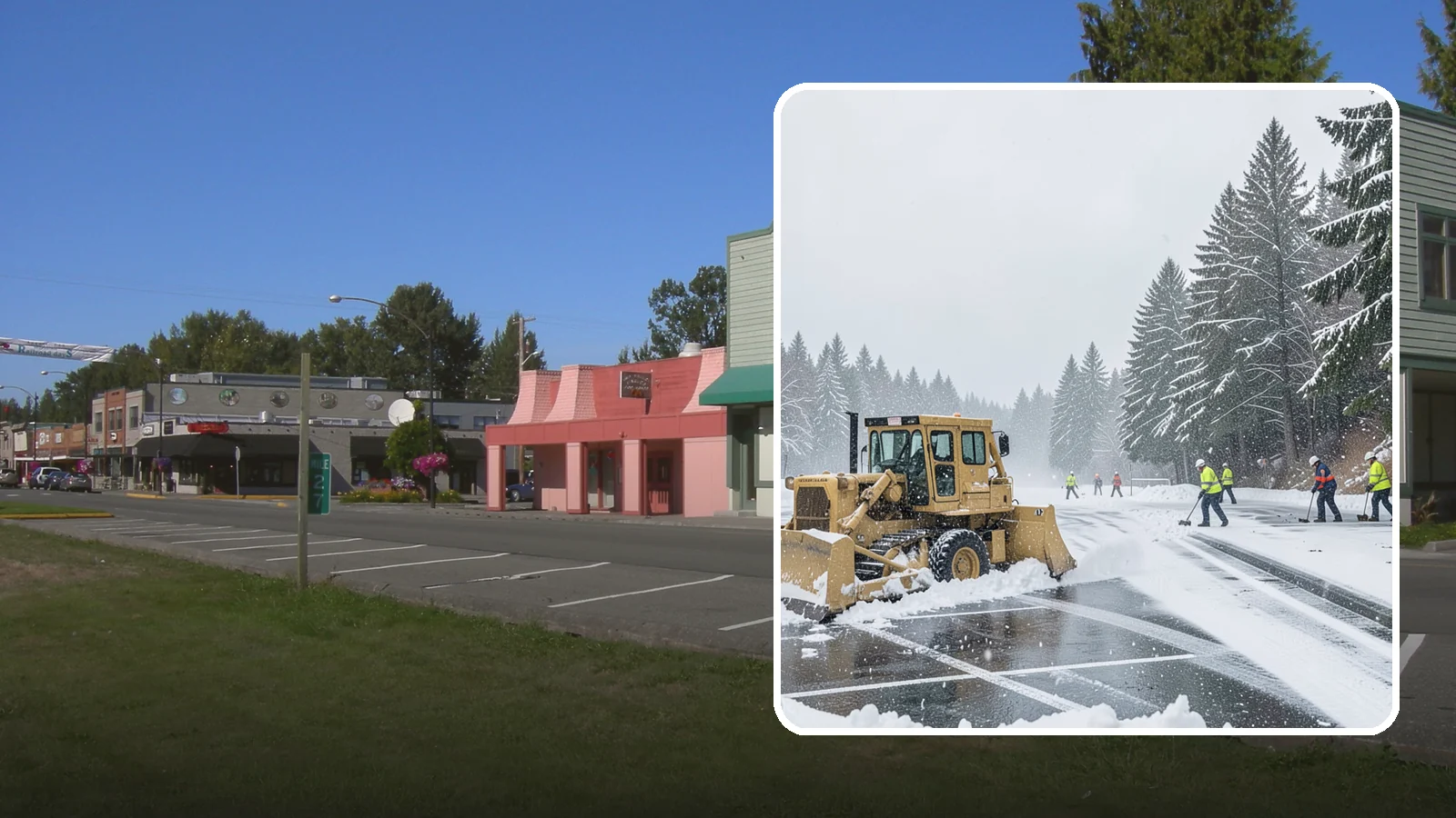 Parking Lot Plowing in Snoqualmie, King County, WA - When a Puget Sound cold snap drops several inches overnight, our plows clear your entire lot before the morning rush.
