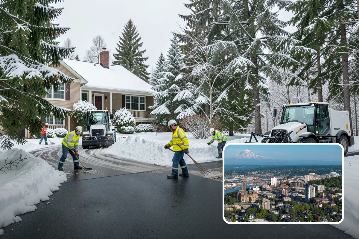 Parking Lot Plowing in Tacoma, Pierce County, WA - Full-lot clearing before opening hours