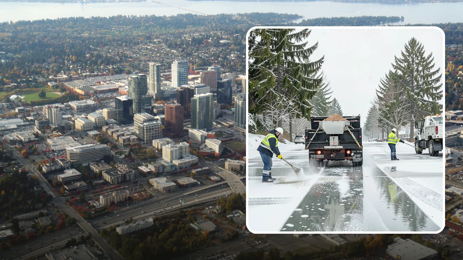 Parking Lot Salting in Bellevue, King County, WA - We apply road salt to commercial lots to melt ice and keep pavement clear through typical Western Washington cold.