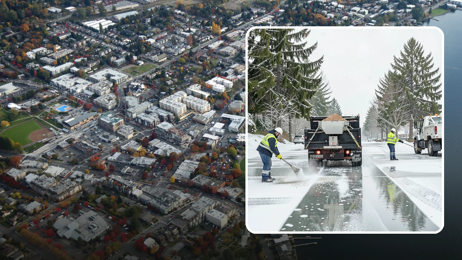 Parking Lot Salting in Kirkland, King County, WA - We apply road salt to commercial lots to melt ice and keep pavement clear through typical Western Washington cold.