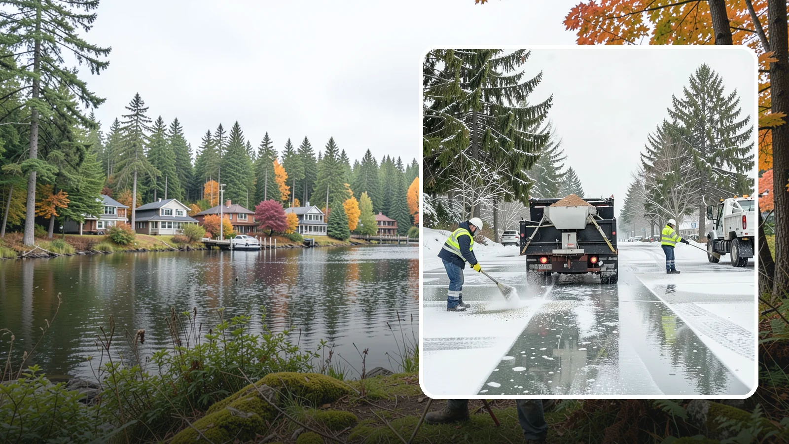 Parking Lot Salting in La Conner, Skagit County, WA - We apply road salt to commercial lots to melt ice and keep pavement clear through typical Western Washington cold.