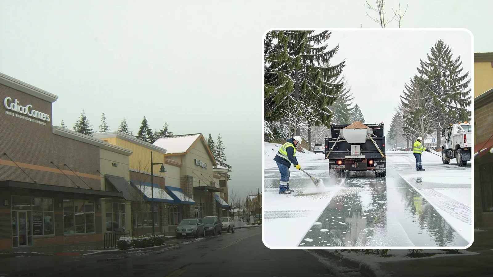 Parking Lot Salting in Mill Creek, Snohomish County, WA - We apply road salt to commercial lots to melt ice and keep pavement clear through typical Western Washington cold.