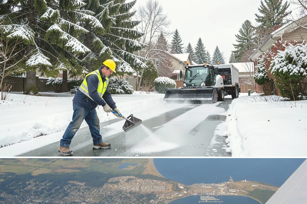 Parking Lot Salting in Oak Harbor, Island County, WA - Salting runs strongest through the mid-winter freeze window of December to February.