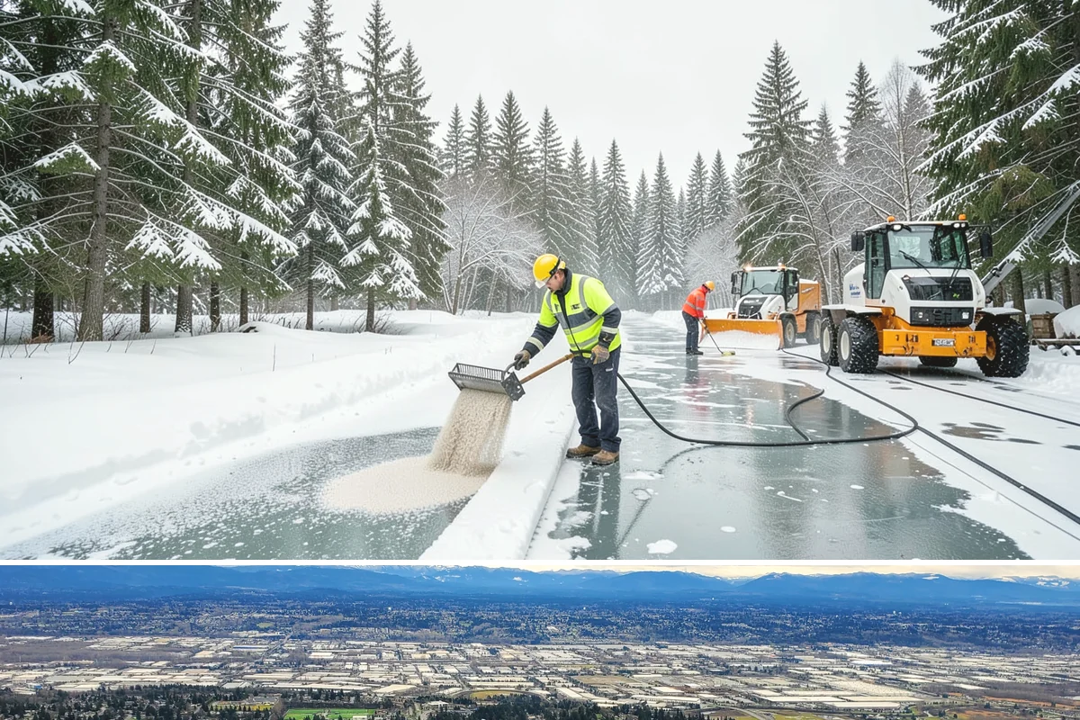 Parking Lot Salting in SeaTac, King County, WA - Salting runs strongest through the mid-winter freeze window of December to February.
