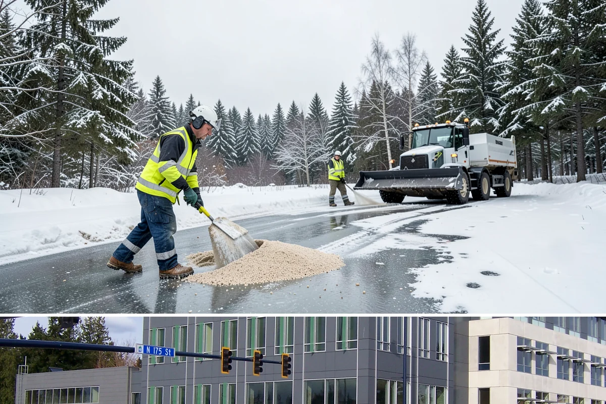 Parking Lot Salting in Shoreline, King County, WA - Salting runs strongest through the mid-winter freeze window of December to February.