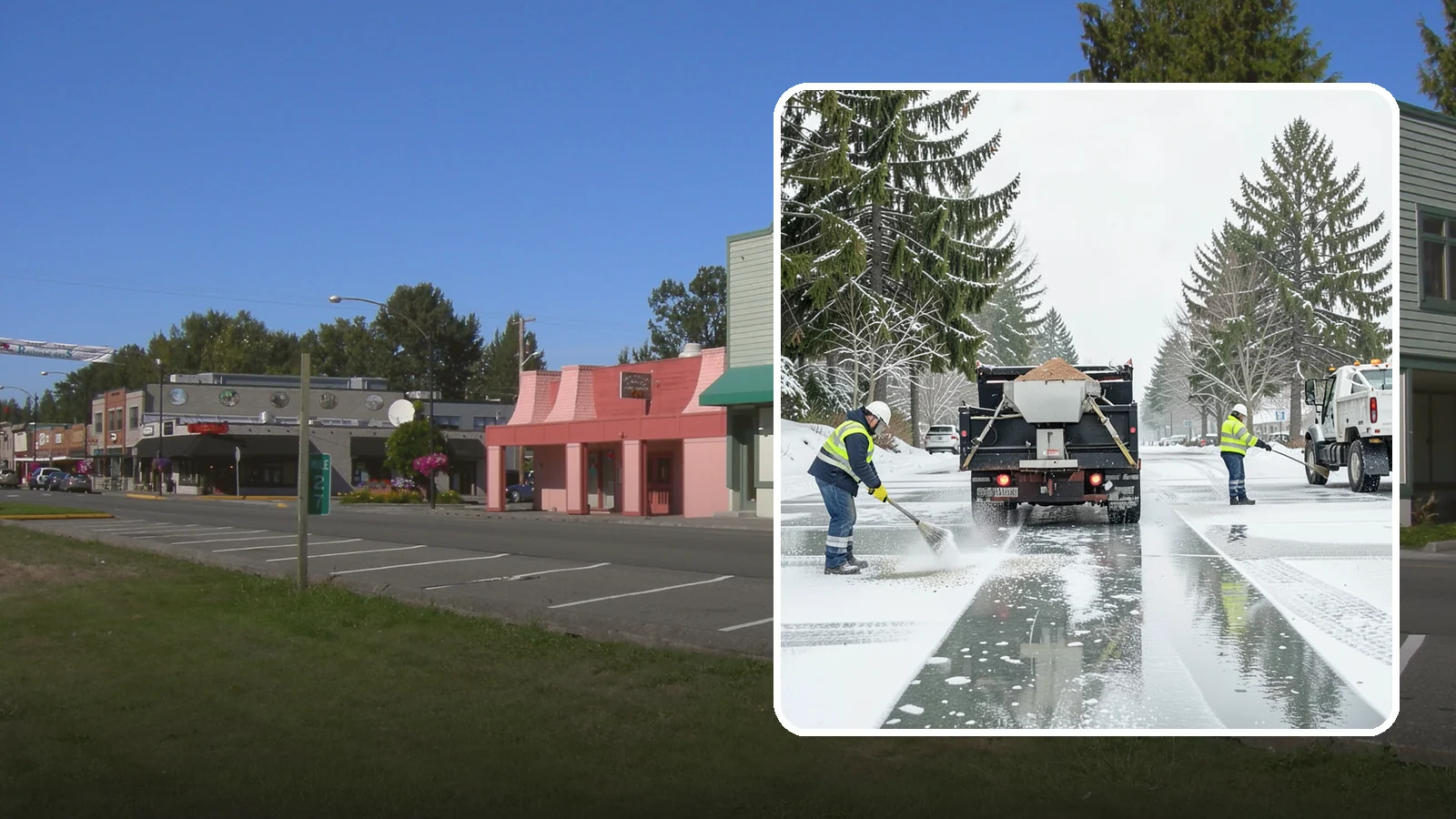 Parking Lot Salting in Snoqualmie, King County, WA - We apply road salt to commercial lots to melt ice and keep pavement clear through typical Western Washington cold.