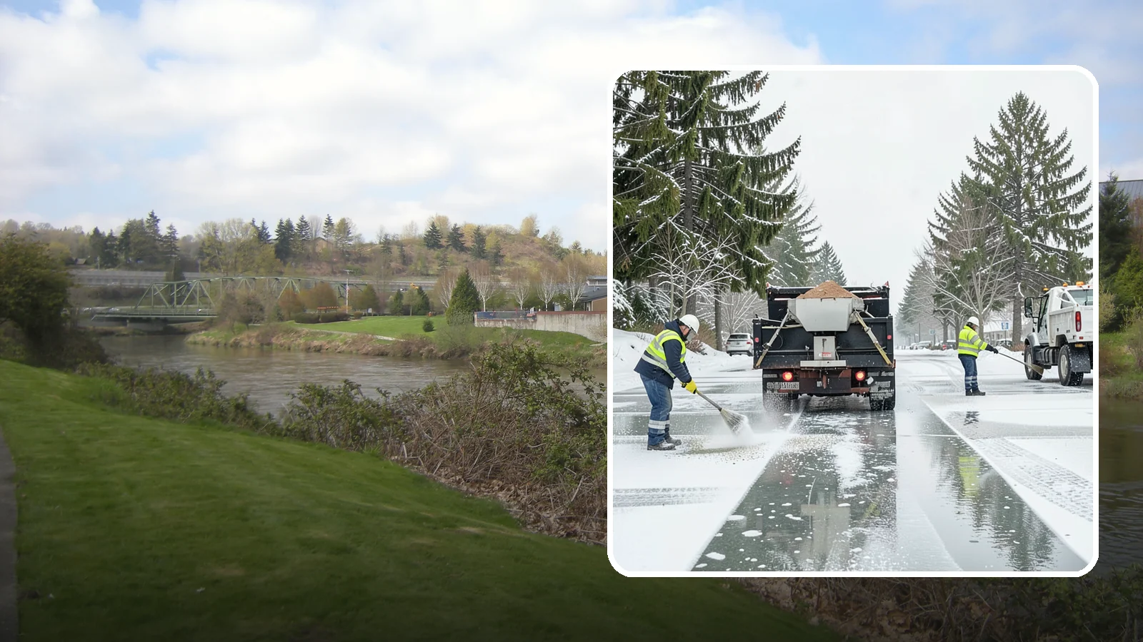 Parking Lot Salting in Tukwila, King County, WA - We apply road salt to commercial lots to melt ice and keep pavement clear through typical Western Washington cold.