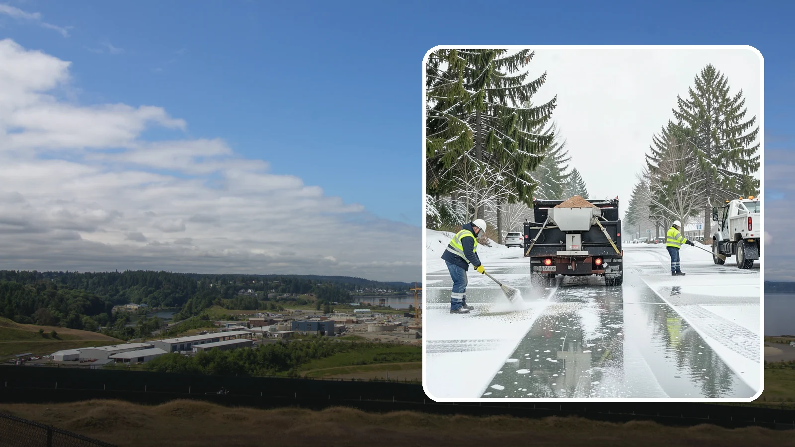 Parking Lot Salting in University Place, Pierce County, WA - We apply road salt to commercial lots to melt ice and keep pavement clear through typical Western Washington cold.