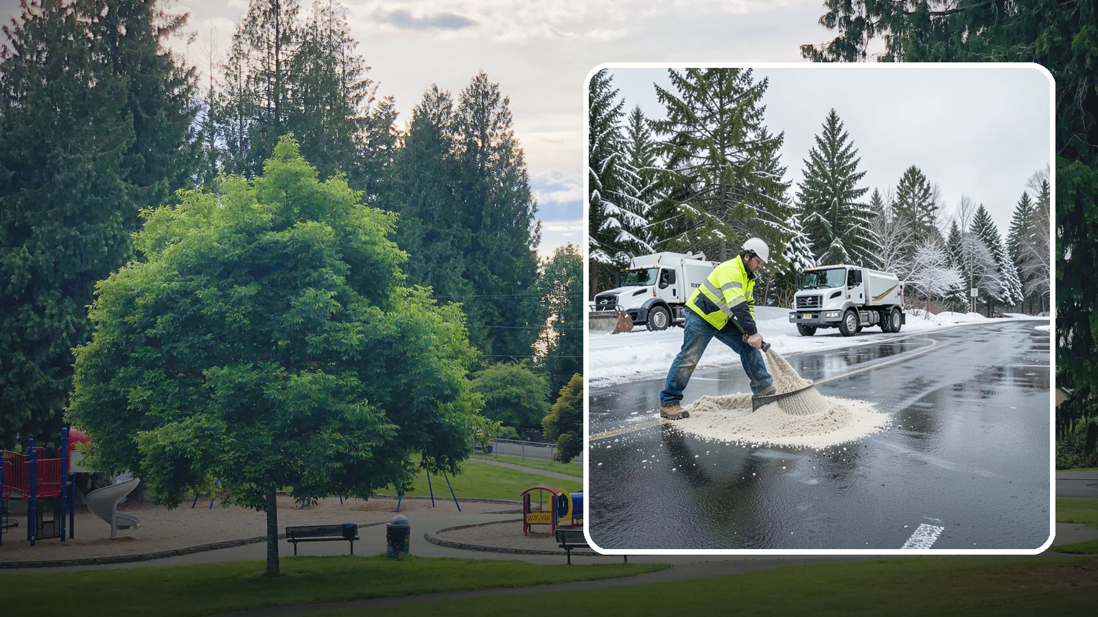 Parking Lot Sanding in Bonney Lake, Pierce County, WA - When temperatures fall too low for salt to work, we spread sand to restore traction across your lot.