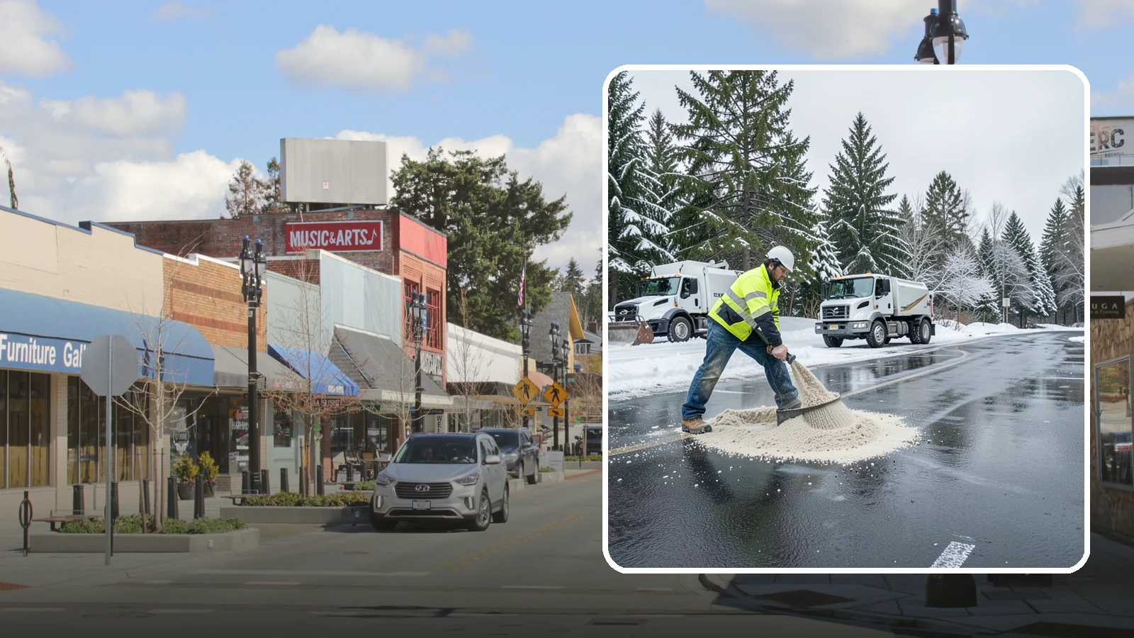Parking Lot Sanding in Bothell, King County, WA - When temperatures fall too low for salt to work, we spread sand to restore traction across your lot.