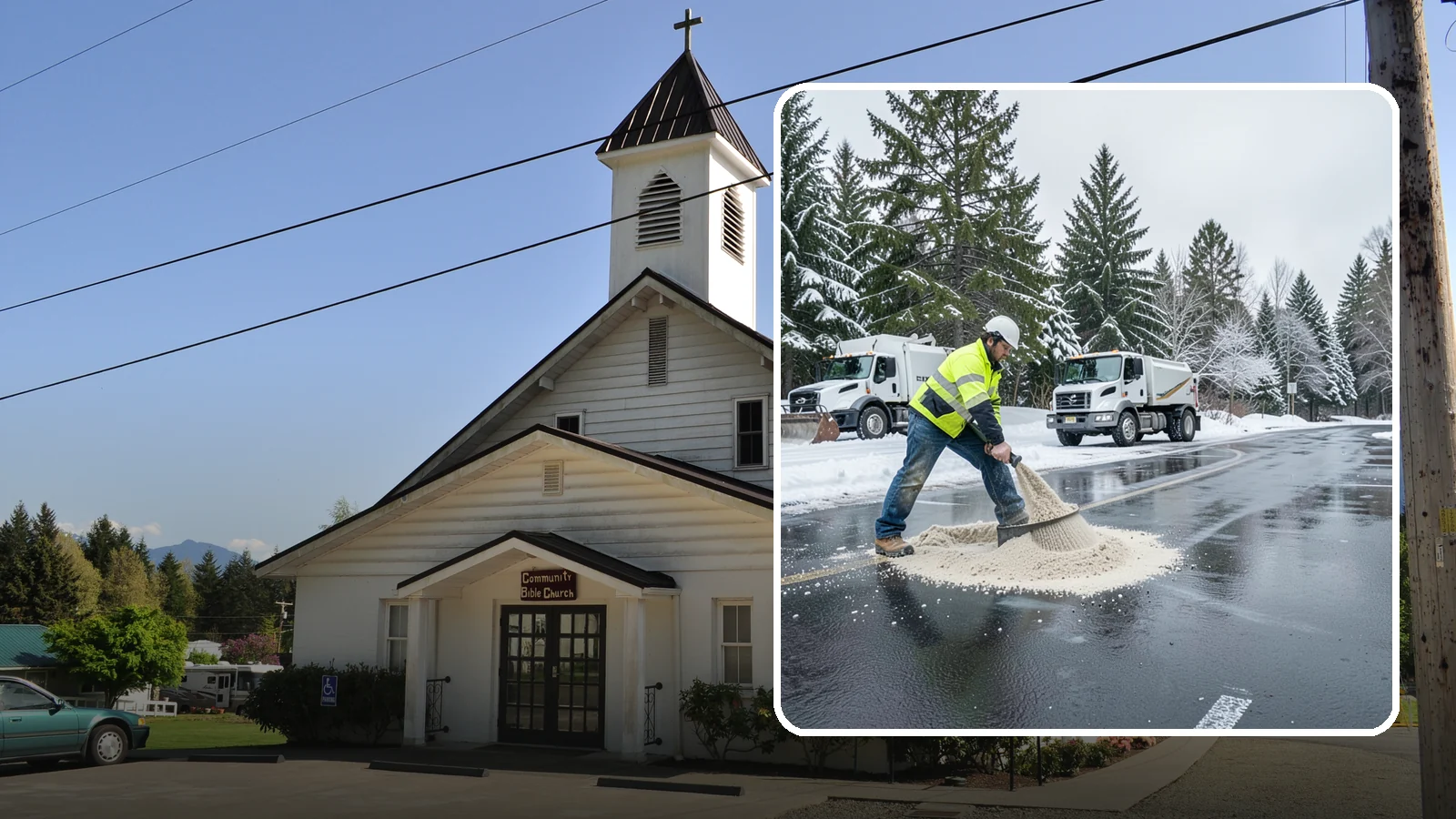 Parking Lot Sanding in Concrete, Skagit County, WA - When temperatures fall too low for salt to work, we spread sand to restore traction across your lot.