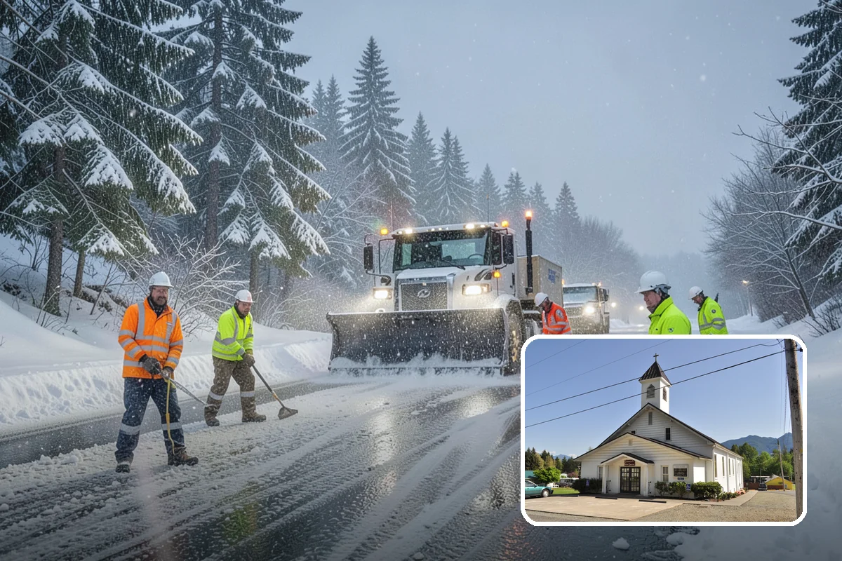 Parking Lot Sanding in Concrete, Skagit County, WA - Immediate traction on packed snow and ice