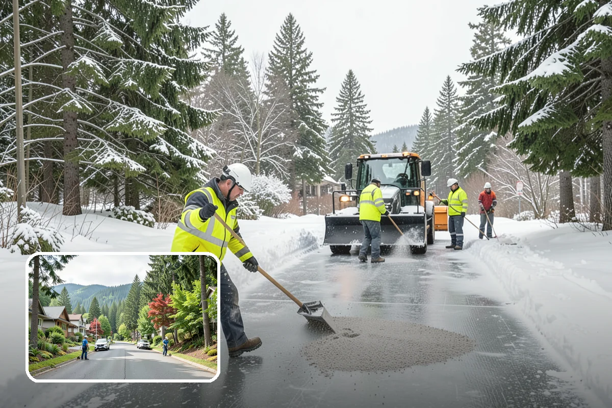 Parking Lot Sanding in Darrington, Snohomish County, WA - Immediate traction on packed snow and ice