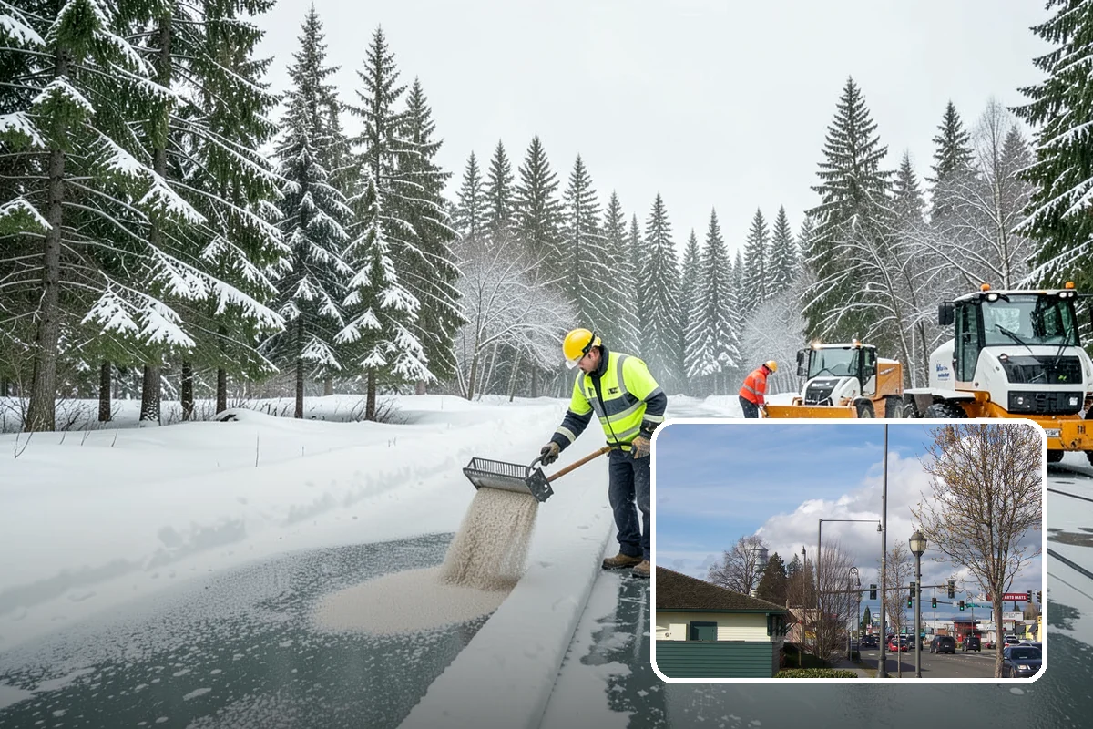 Parking Lot Sanding in Marysville, Snohomish County, WA - Immediate traction on packed snow and ice