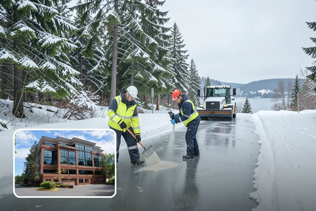 Parking Lot Sanding in Mountlake Terrace, Snohomish County, WA - Immediate traction on packed snow and ice