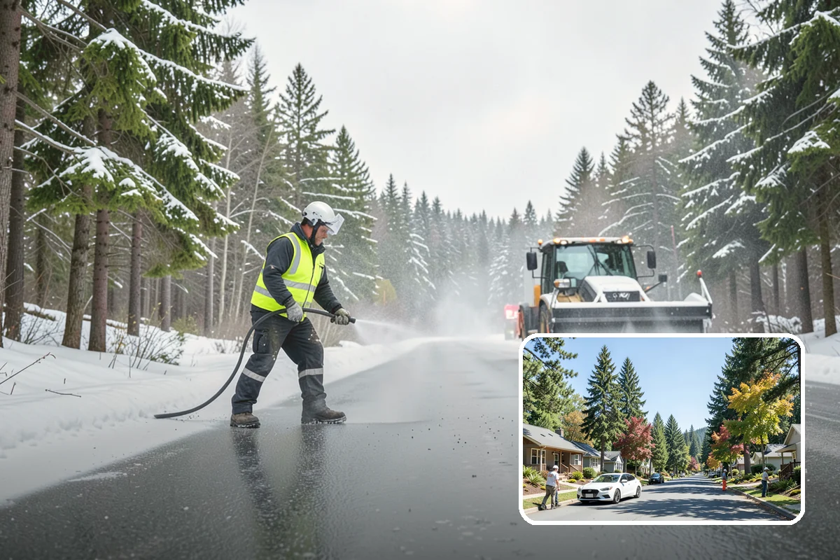 Parking Lot Sanding in Orting, Pierce County, WA - Immediate traction on packed snow and ice