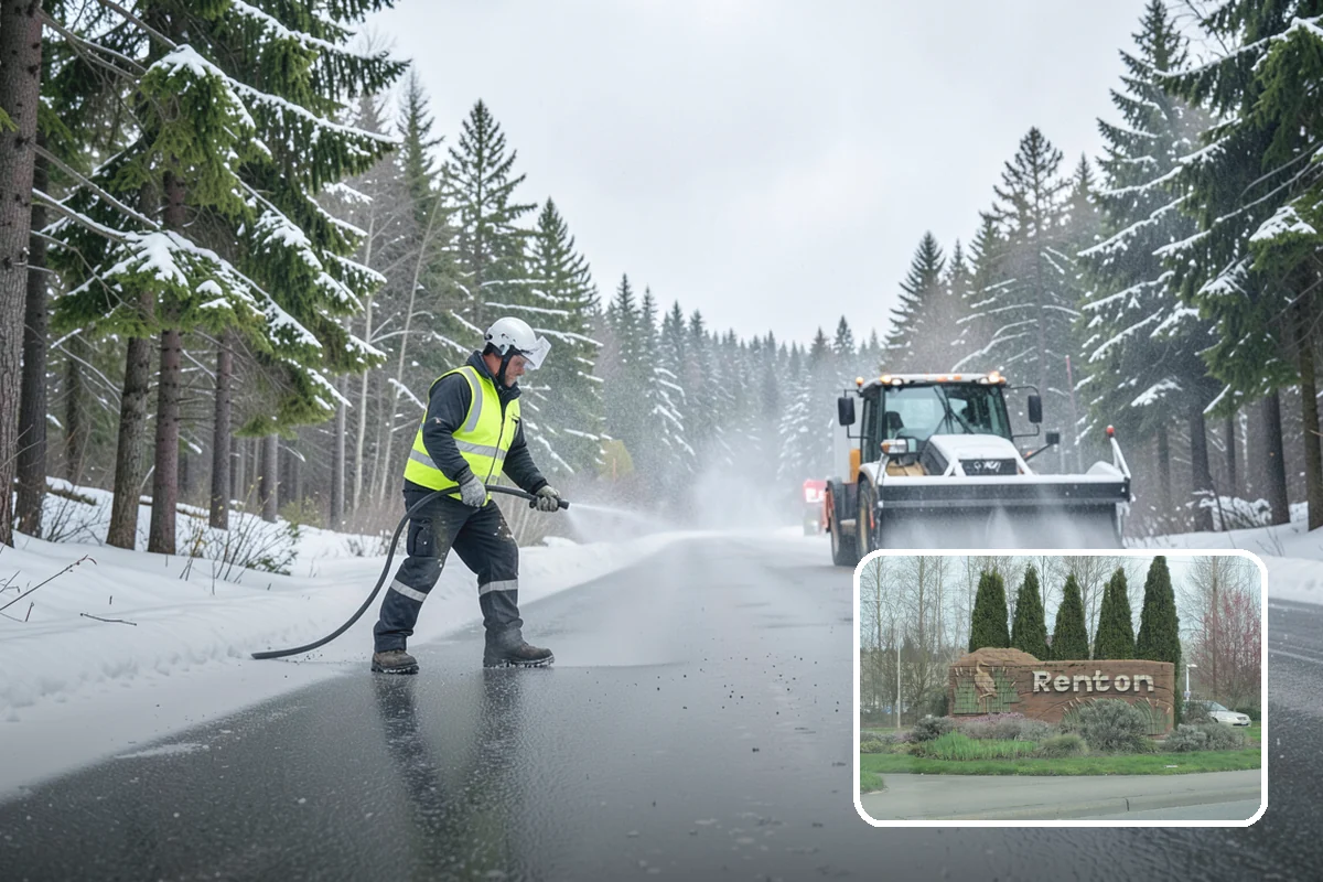 Parking Lot Sanding in Renton, King County, WA - Immediate traction on packed snow and ice