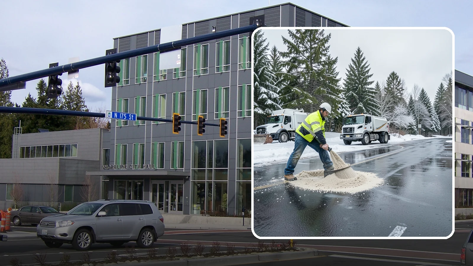 Parking Lot Sanding in Shoreline, King County, WA - When temperatures fall too low for salt to work, we spread sand to restore traction across your lot.