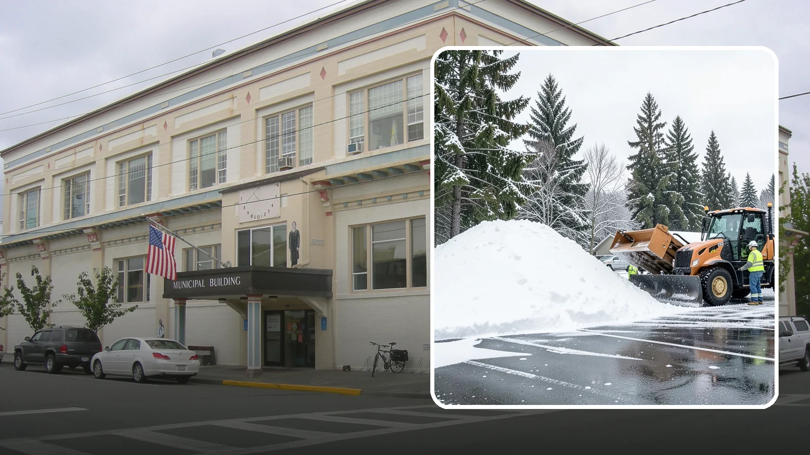 Parking Lot Snow Hauling in Anacortes, Skagit County, WA - When wet Cascade snow piles higher than your lot can hold, we haul it off-site to reclaim your stalls.