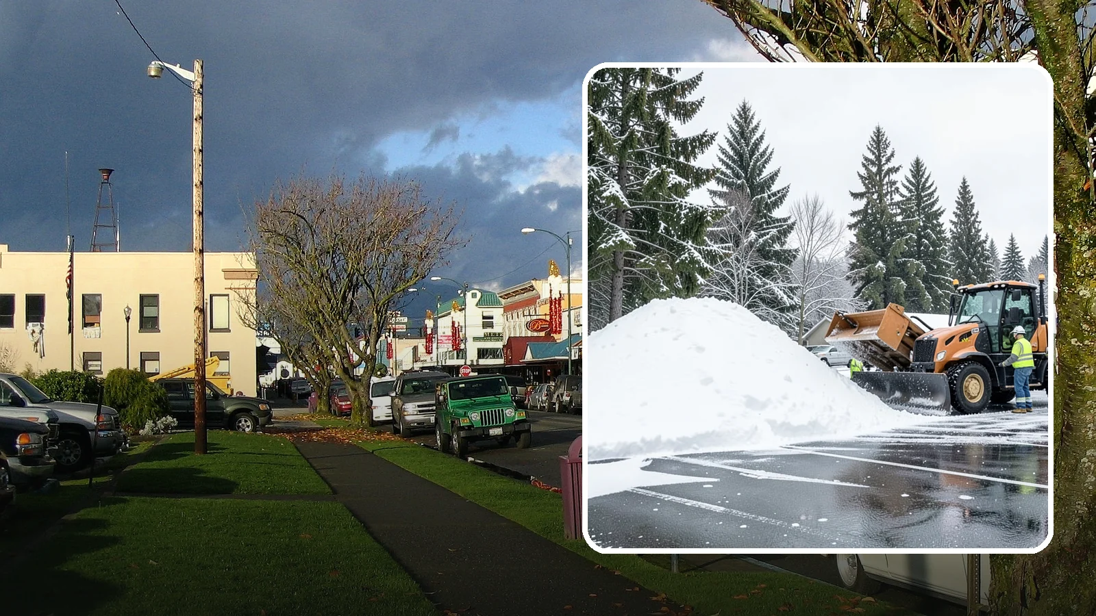 Parking Lot Snow Hauling in Arlington, Snohomish County, WA - When wet Cascade snow piles higher than your lot can hold, we haul it off-site to reclaim your stalls.