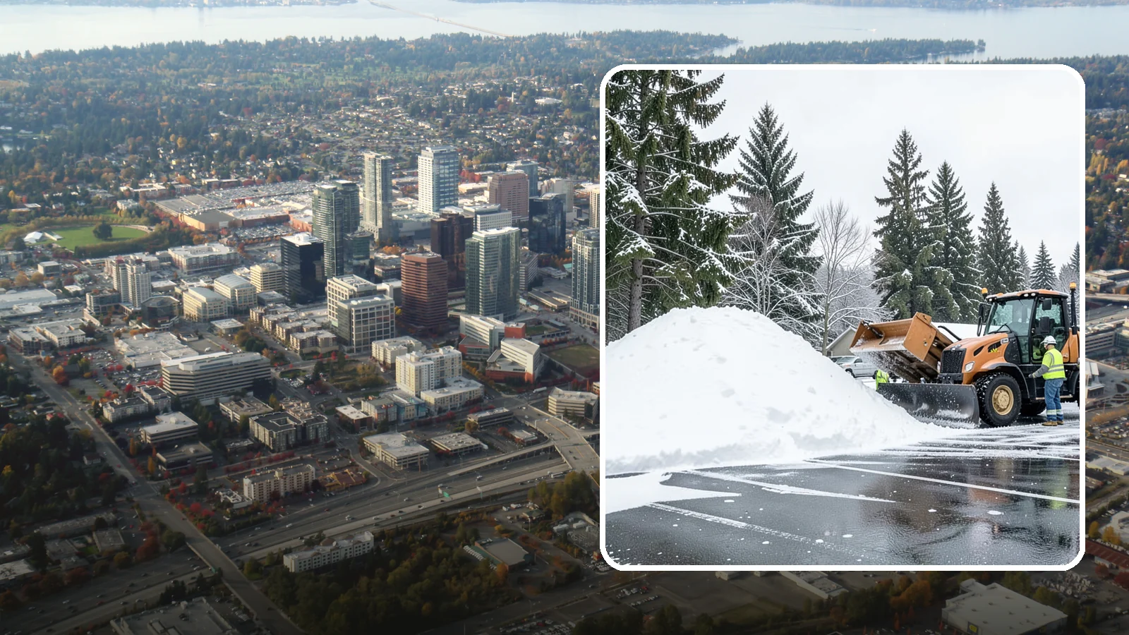 Parking Lot Snow Hauling in Bellevue, King County, WA - When wet Cascade snow piles higher than your lot can hold, we haul it off-site to reclaim your stalls.