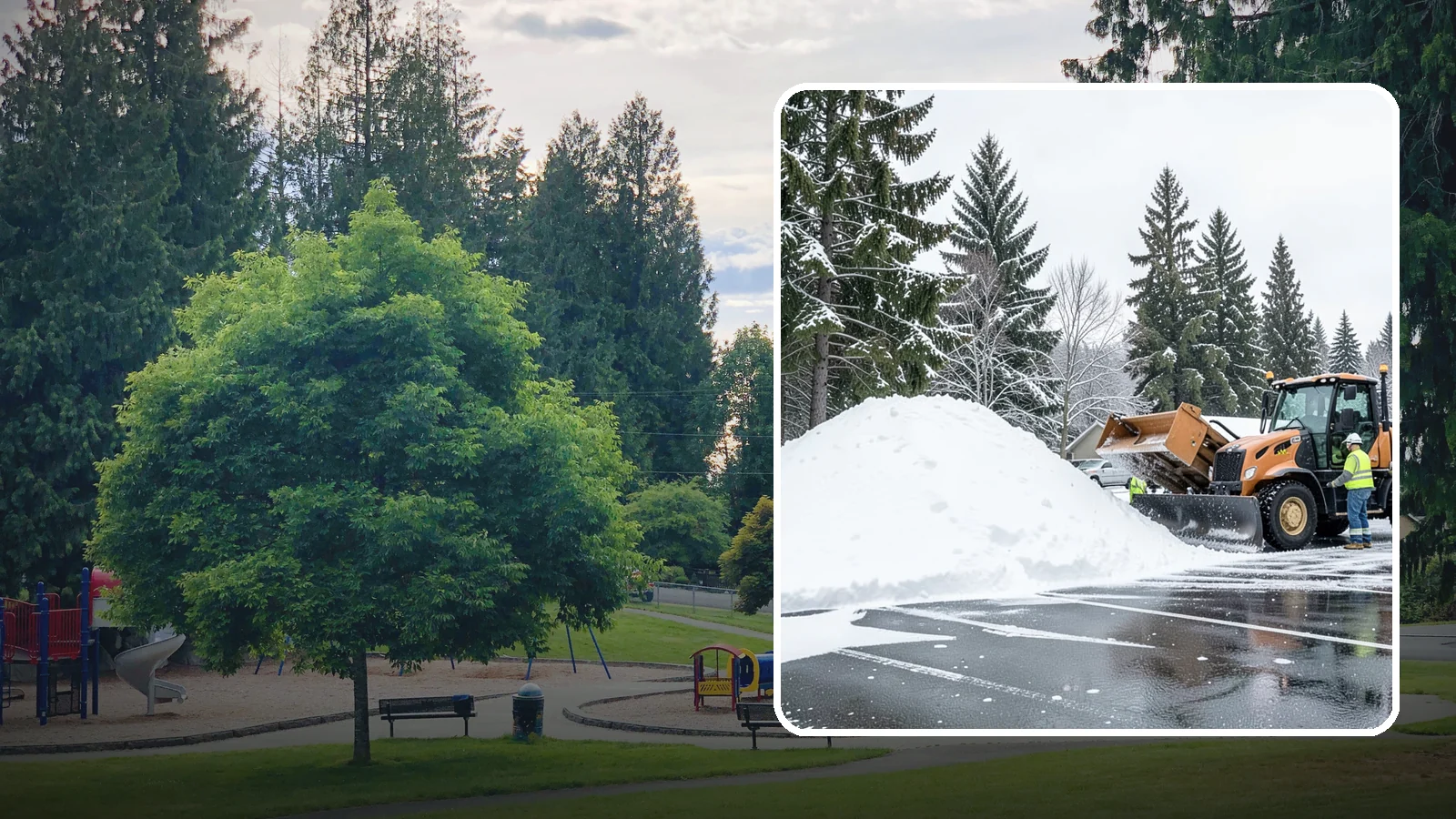 Parking Lot Snow Hauling in Bonney Lake, Pierce County, WA - When wet Cascade snow piles higher than your lot can hold, we haul it off-site to reclaim your stalls.