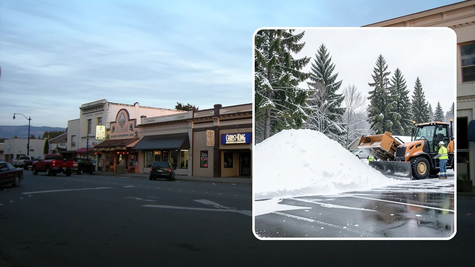 Parking Lot Snow Hauling in Burlington, Skagit County, WA - When wet Cascade snow piles higher than your lot can hold, we haul it off-site to reclaim your stalls.