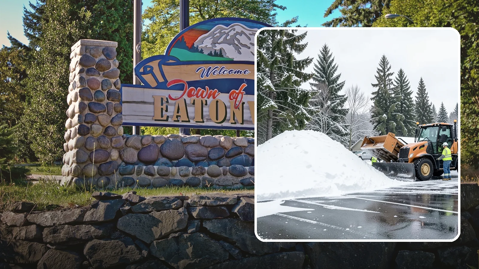 Parking Lot Snow Hauling in Eatonville, Pierce County, WA - When wet Cascade snow piles higher than your lot can hold, we haul it off-site to reclaim your stalls.