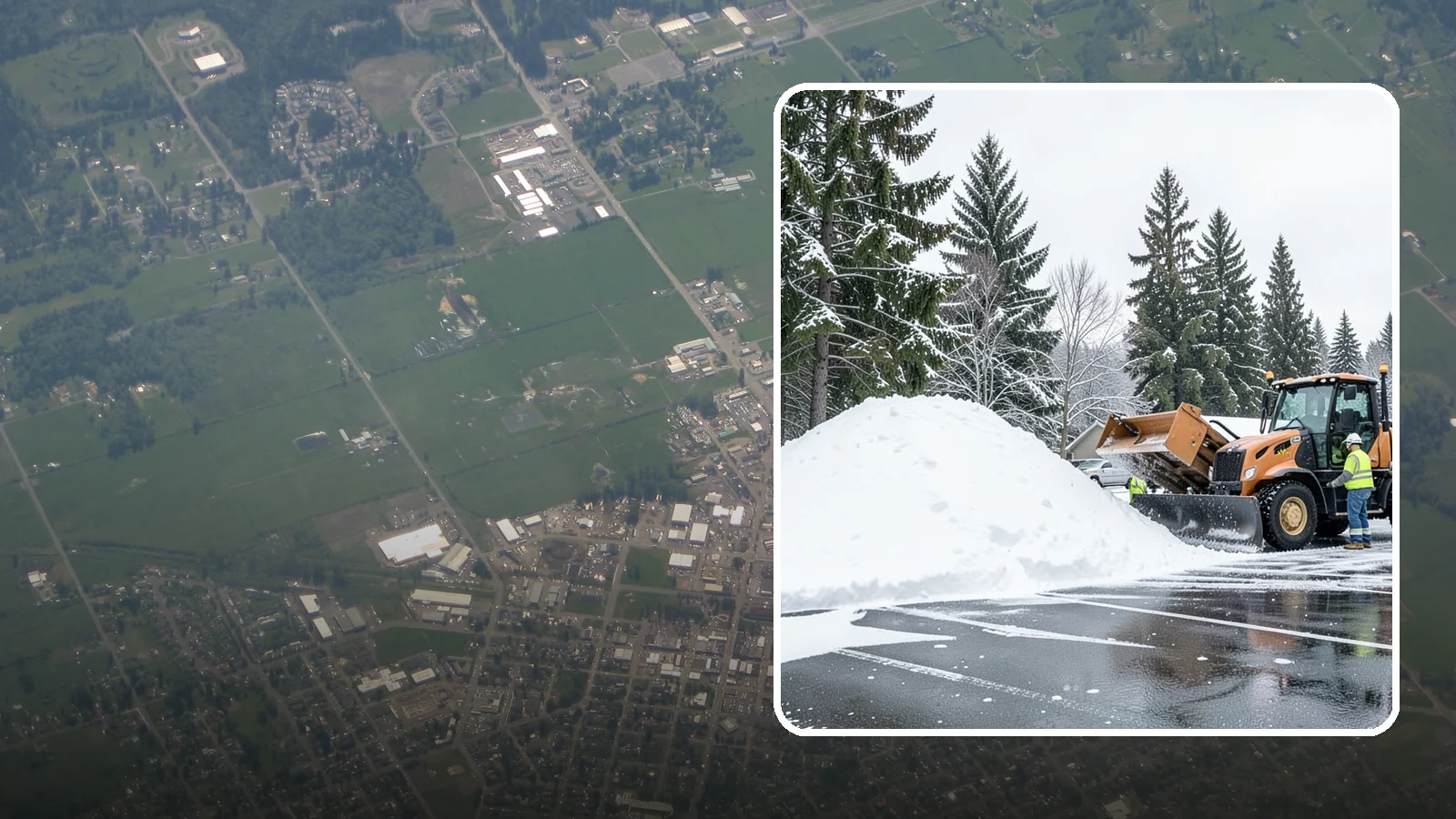 Parking Lot Snow Hauling in Enumclaw, King County, WA - When wet Cascade snow piles higher than your lot can hold, we haul it off-site to reclaim your stalls.