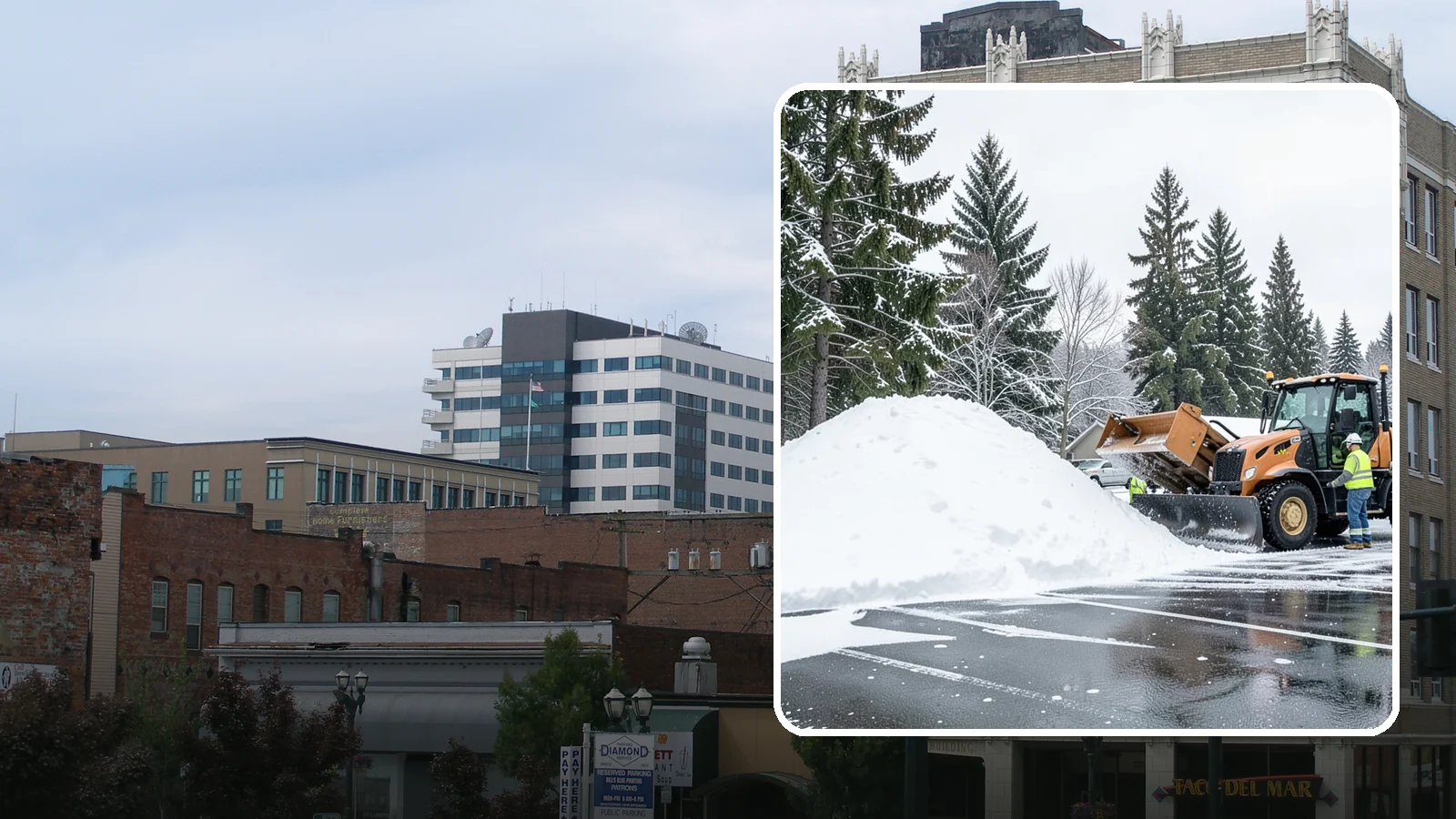 Parking Lot Snow Hauling in Everett, Snohomish County, WA - When wet Cascade snow piles higher than your lot can hold, we haul it off-site to reclaim your stalls.