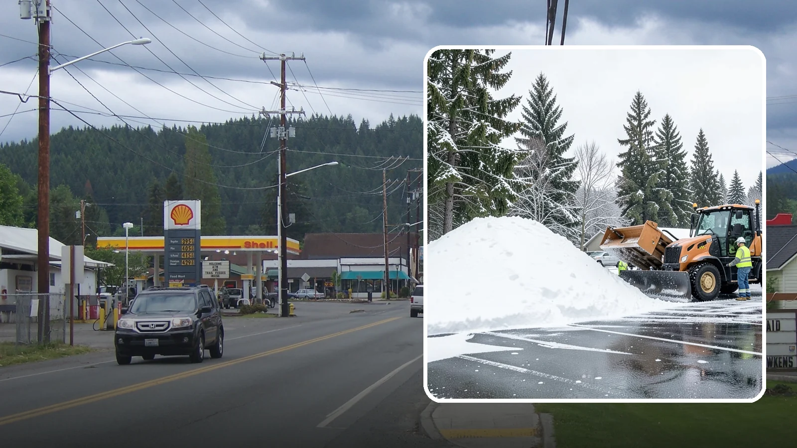 Parking Lot Snow Hauling in Granite Falls, Snohomish County, WA - When wet Cascade snow piles higher than your lot can hold, we haul it off-site to reclaim your stalls.