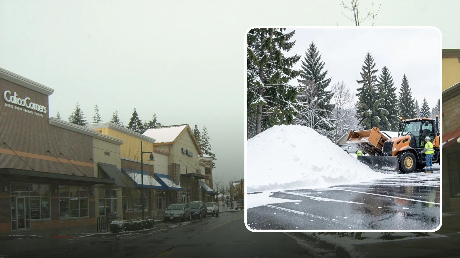 Parking Lot Snow Hauling in Mill Creek, Snohomish County, WA - When wet Cascade snow piles higher than your lot can hold, we haul it off-site to reclaim your stalls.