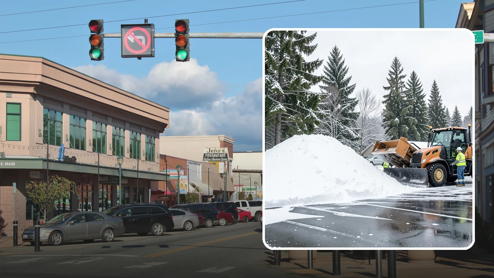 Parking Lot Snow Hauling in Monroe, Snohomish County, WA - When wet Cascade snow piles higher than your lot can hold, we haul it off-site to reclaim your stalls.